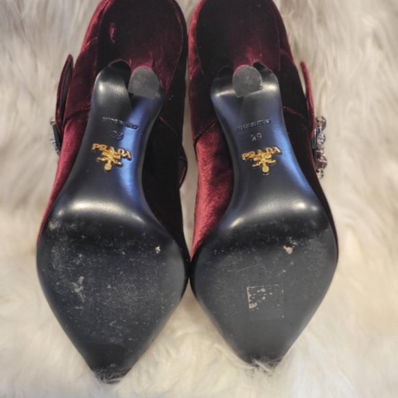 PRADA VELVET MARY JANE BROOCH PUMP SHOE SZ 8 - Picture 10 of 10